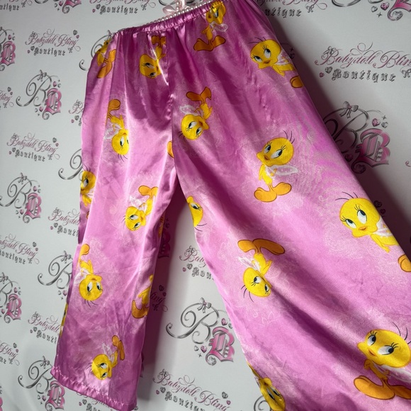 Tweety bird pants capri crop Pink Satin Looney Tunes Pajama Pants - Picture 2 of 12